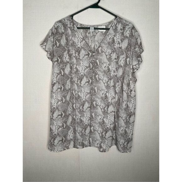 Carolina Belle Blouse Women Plus 3X Animal Print Snakeskin V-Neck Flutter Sleeve - Picture 1 of 9
